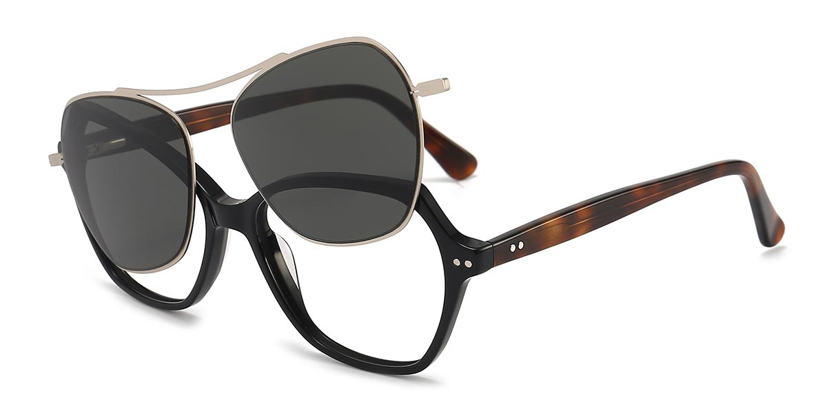 Black - Oval Clip-On Sunglasses - Sawyer