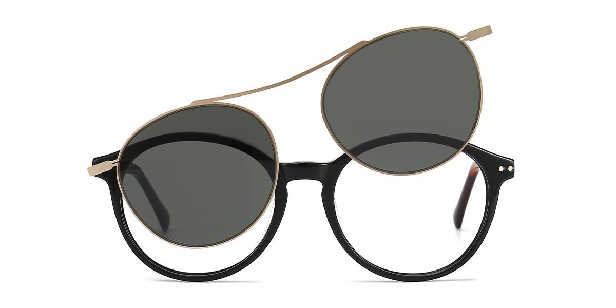 Black - Oval Clip-On Sunglasses - Alayna