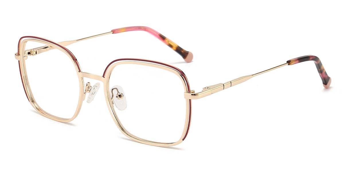 Gold Brown Flora - Square Glasses
