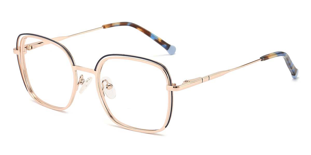 Gold Blue Flora - Square Glasses