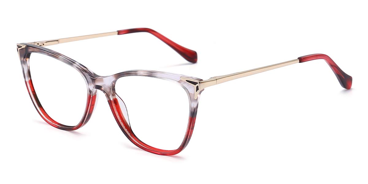 Grey tortoiseshell Red - Cat eye Glasses - Miyu