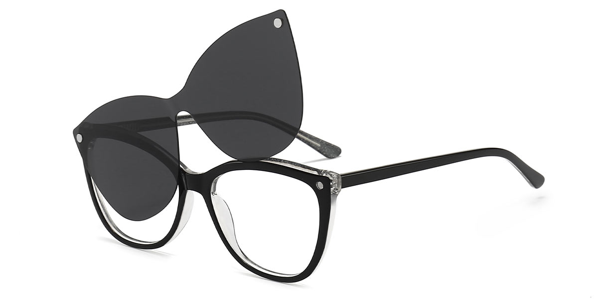 Black Colton - Oval Clip-On Sunglasses