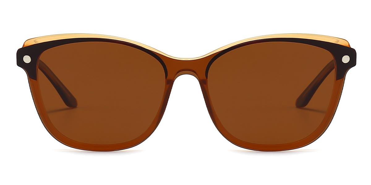 Brown - Oval Clip-On Sunglasses - Nour