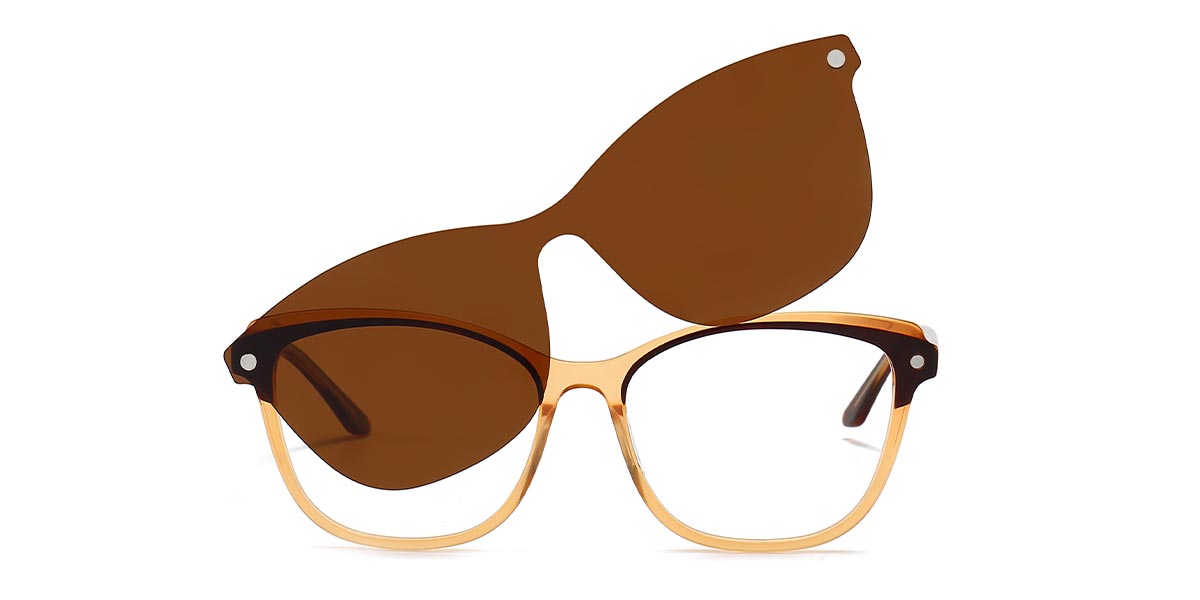 Brown - Oval Clip-On Sunglasses - Nour