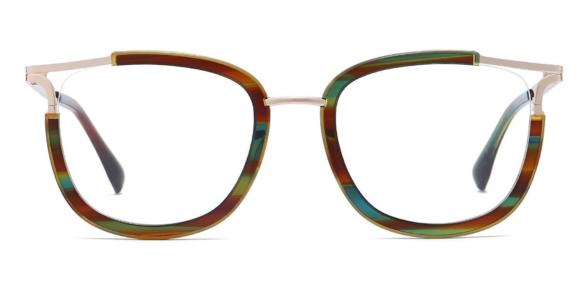 Orange Green Tortoiseshell Fatima - Square Glasses