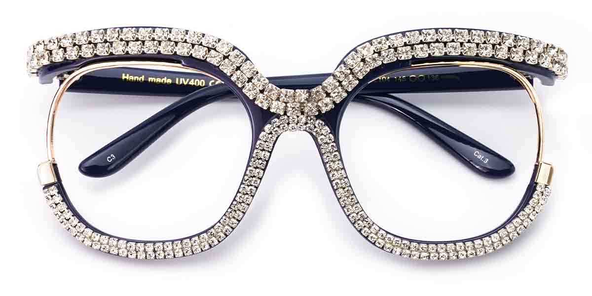 Navy White Diamond Roisin - Square Glasses