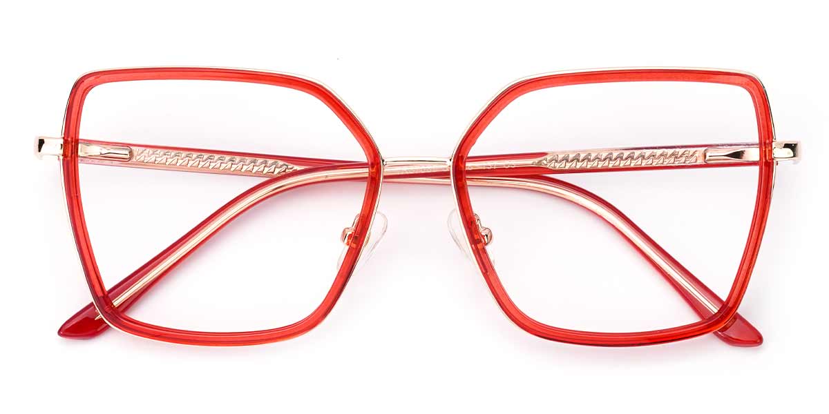Red - Square Glasses - Minda