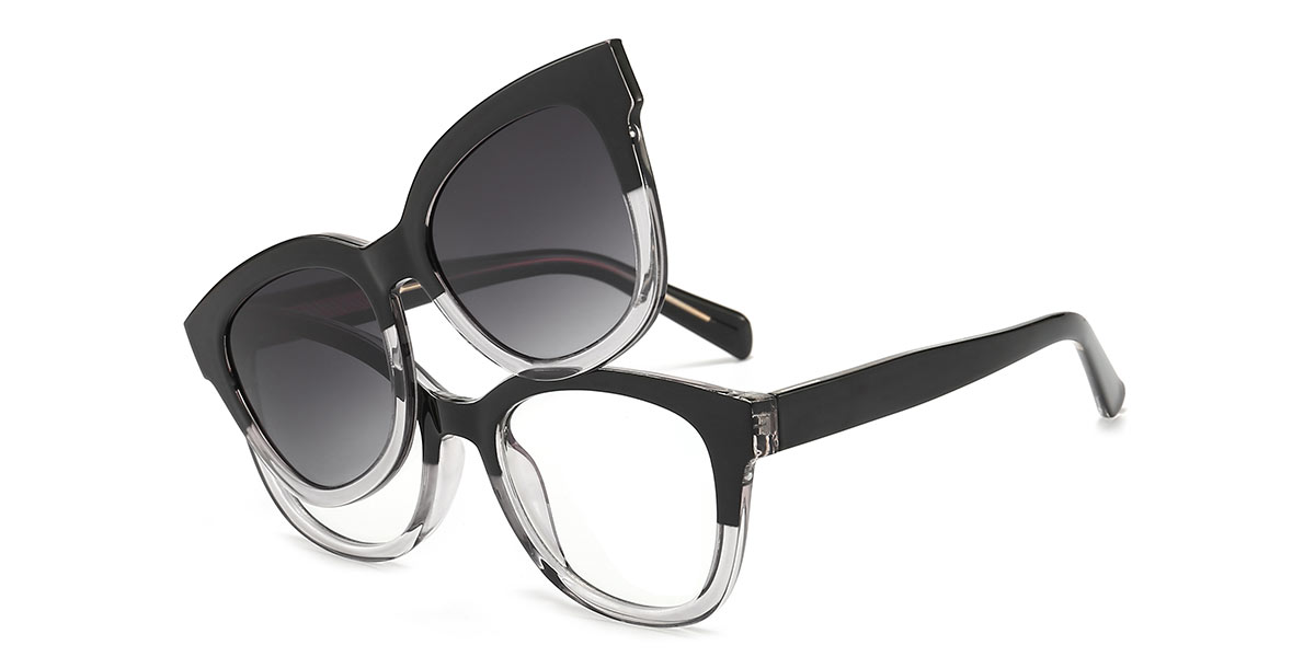 Black Grey Gradual Grey Kallen - Square Clip-On Sunglasses
