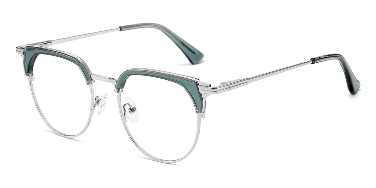 Silver Cyan Slater - Round Glasses