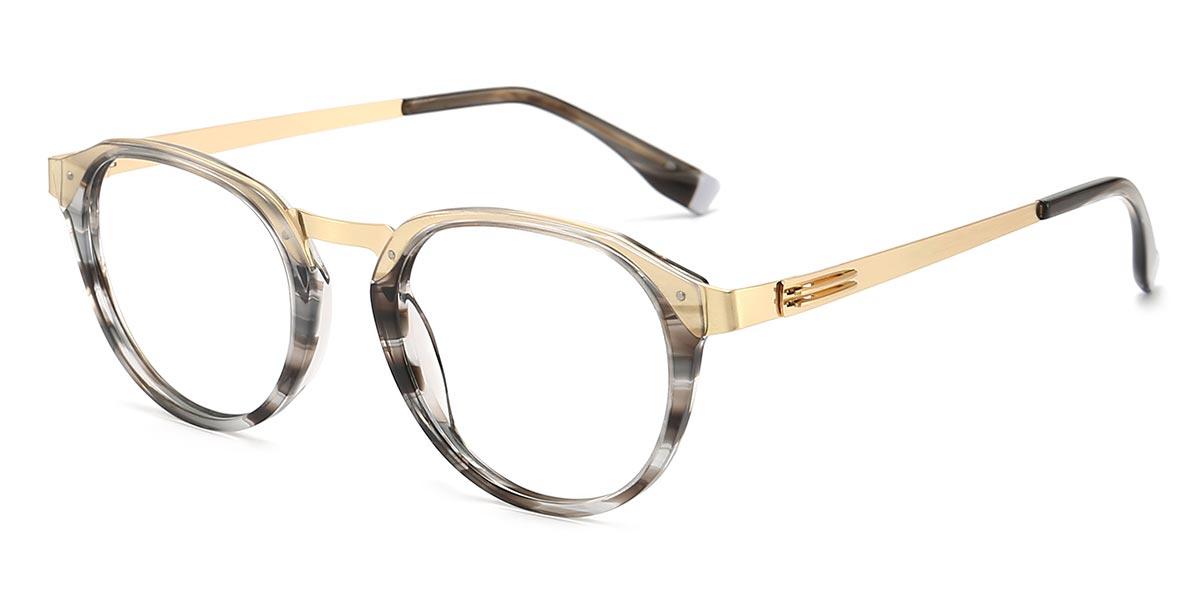 Gold Grey Stripe Duane - Oval Glasses