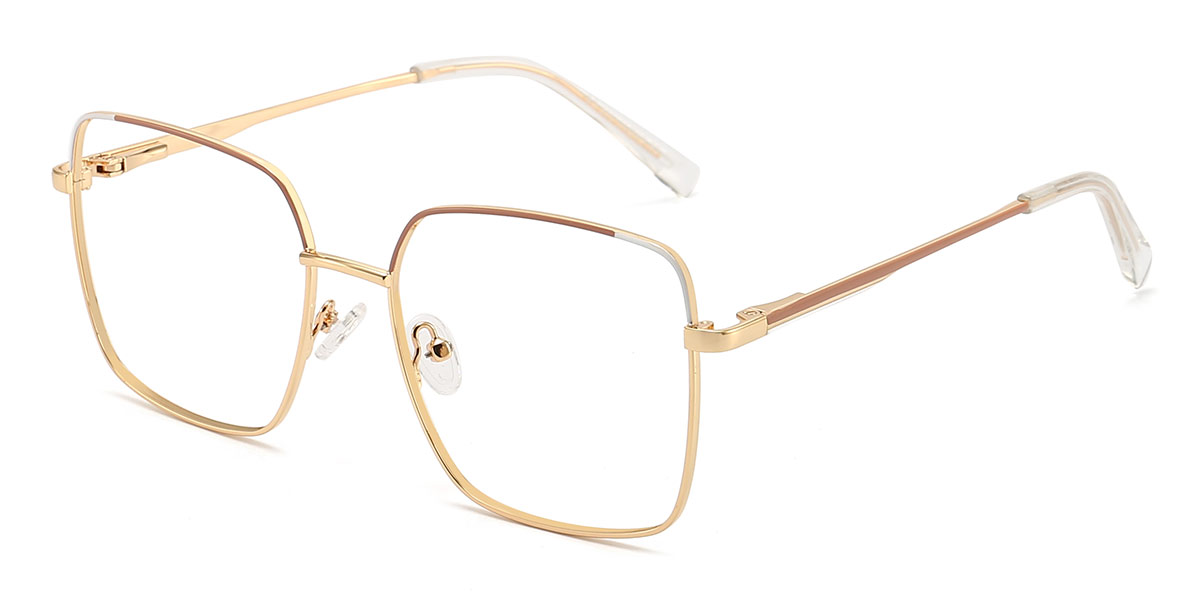 Gold White Brown Heitor - Square Glasses
