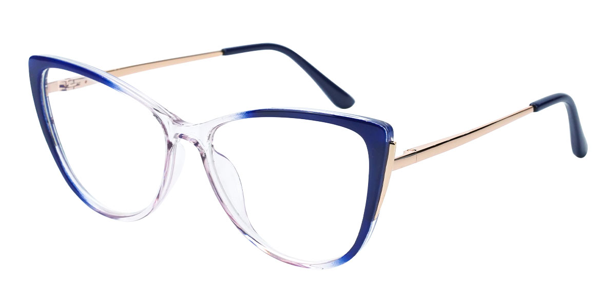 Blue - Cat eye Glasses - Coral