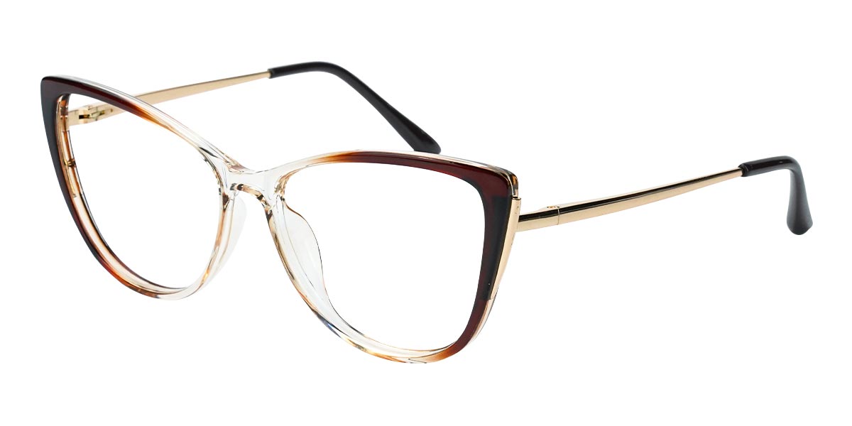 Brown - Cat eye Glasses - Coral