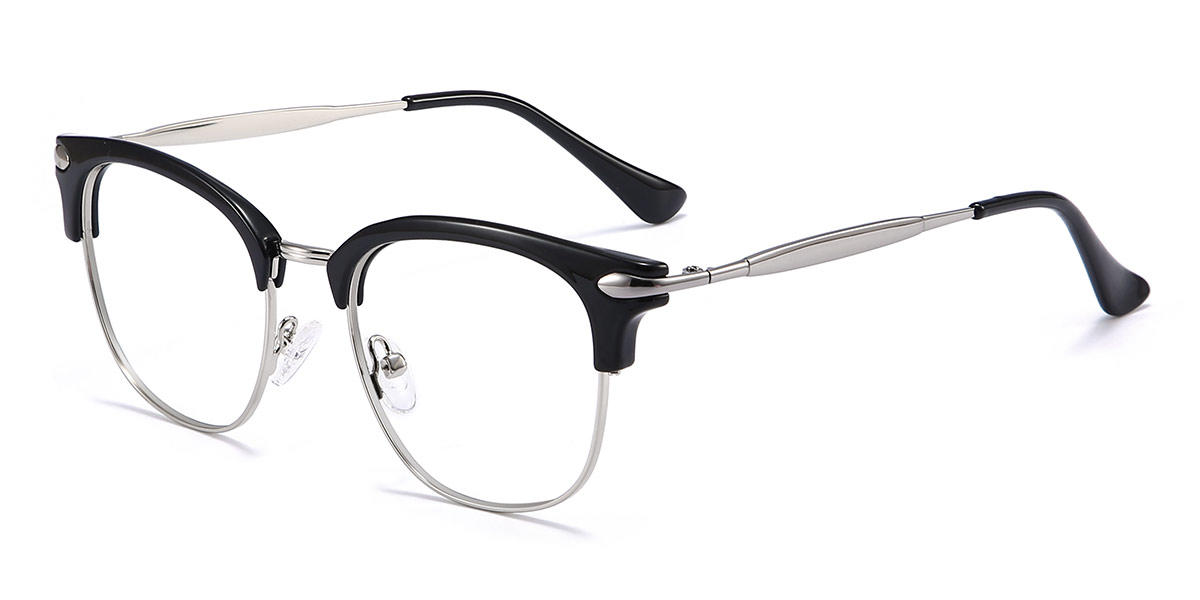Black Silver Rose - Rectangle Glasses