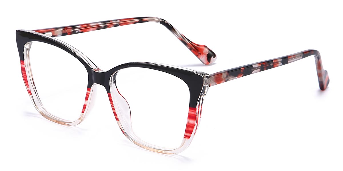 Black Red Transparent - Cat eye Glasses - Autumn