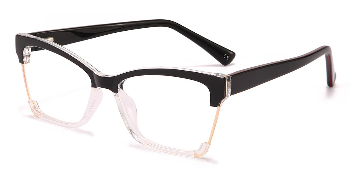 Black Transparent - Rectangle Glasses - Jenna