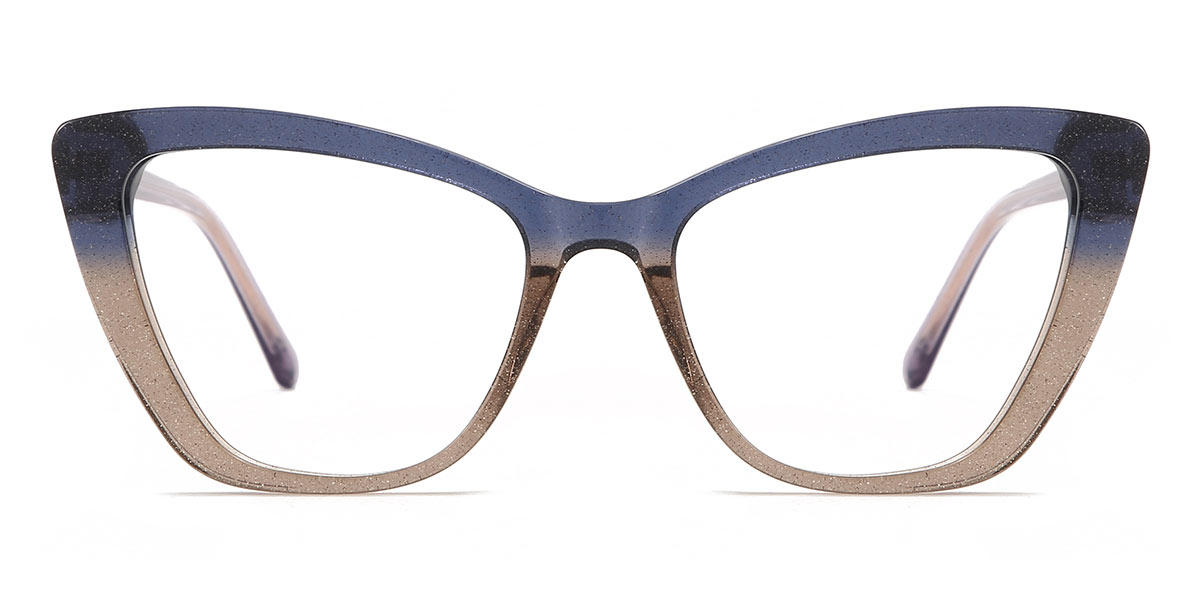 Shiny Blue Shiny Brown Samantha - Cat Eye Glasses