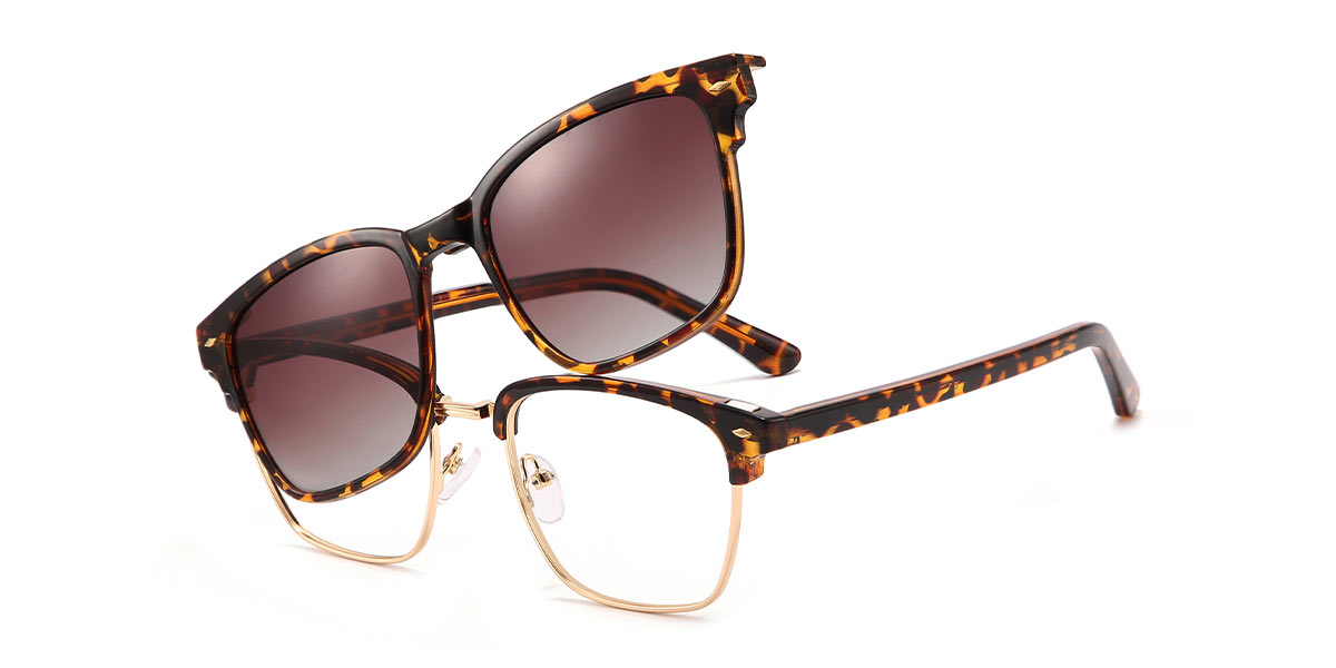 Tortoiseshell Addison - Rectangle Clip-On Sunglasses
