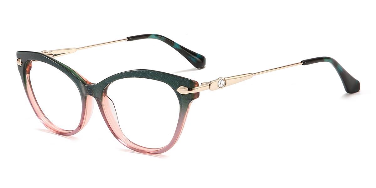 Shiny Green Light Pink Jessica - Cat Eye Glasses
