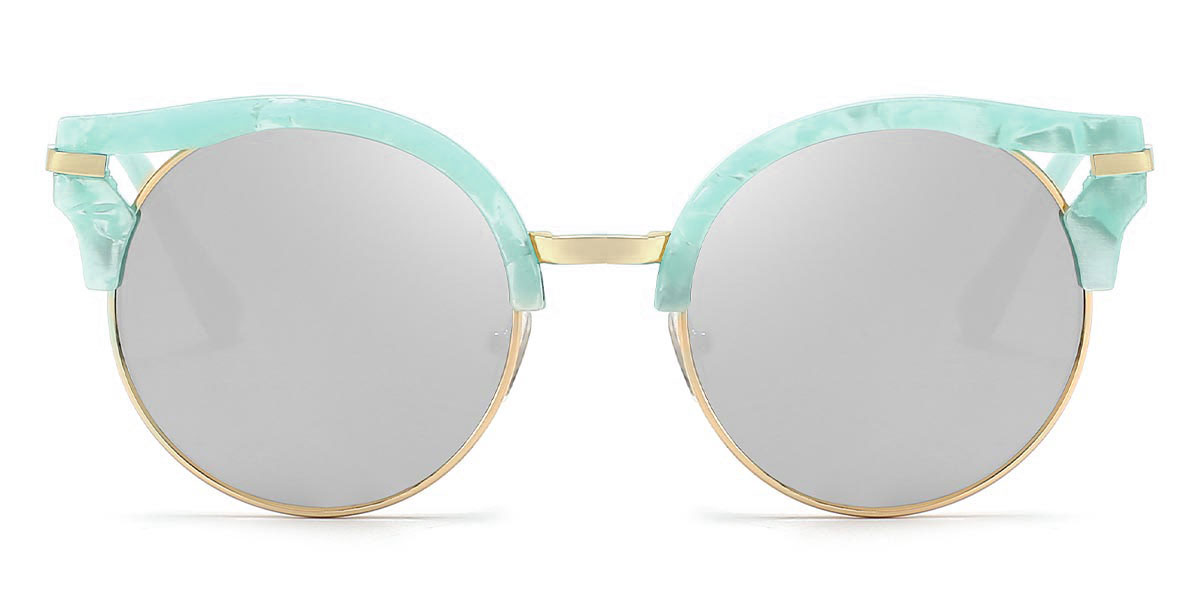 Blau Weiß Verspiegelt Betty - Round Sunglasses