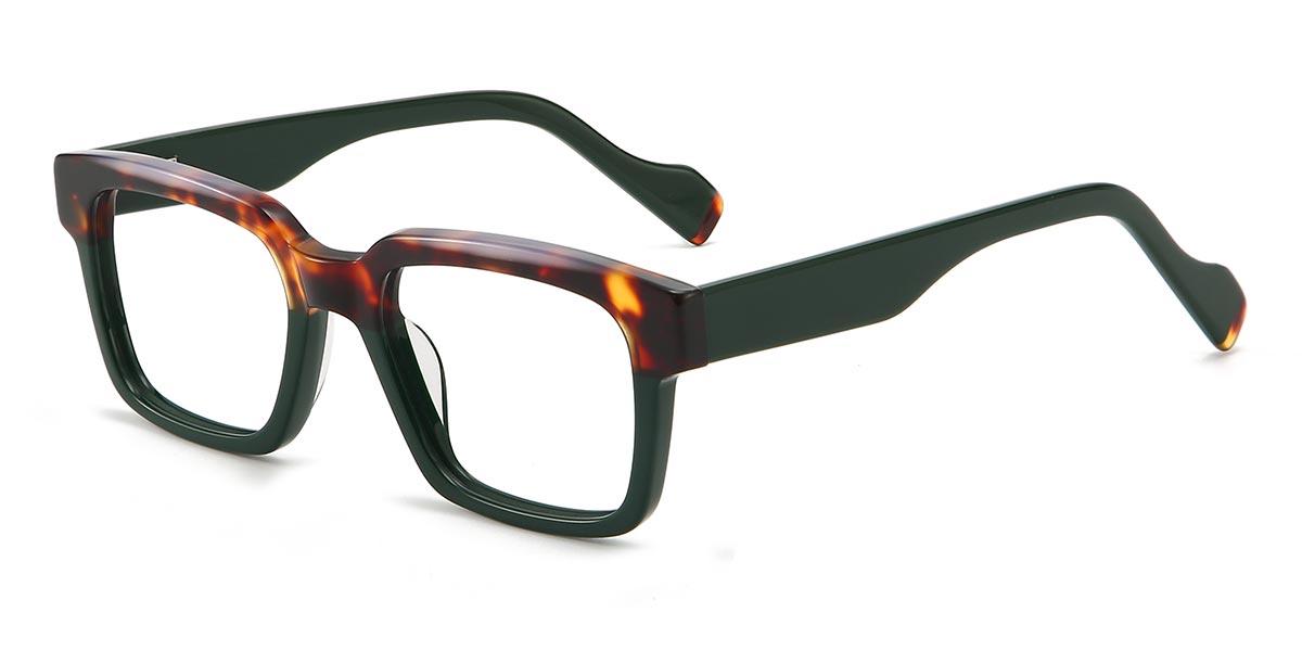 Deep Green Tortoiseshell Jonah - Rectangle Glasses