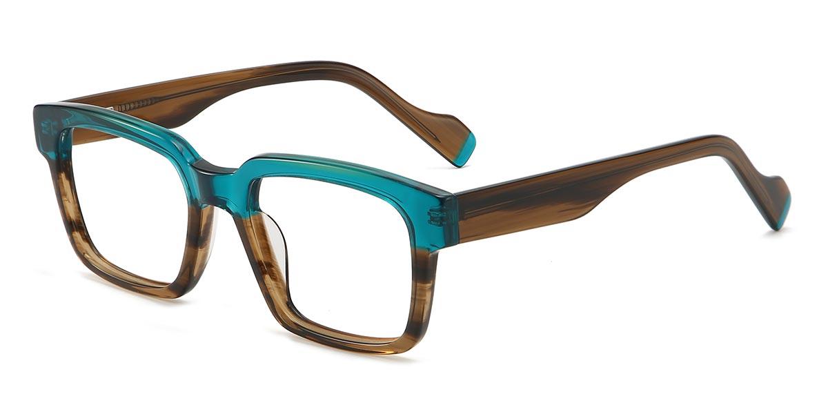 Cyan Woodgrain Jonah - Rectangle Glasses