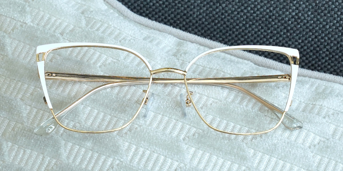 Gold White Elli - Square Glasses
