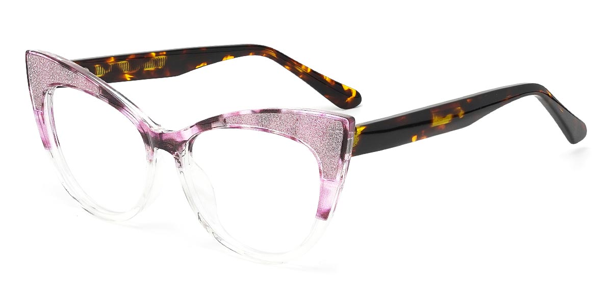 Clear Pink Tortoiseshell Evangeline - Cat Eye Glasses