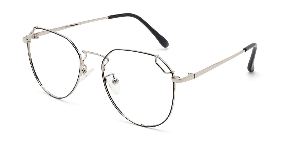 Black Silver Odelia - Oval Glasses
