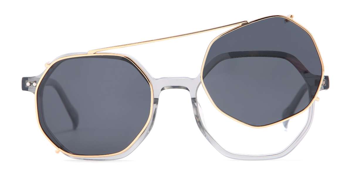 Clear Grey Murray - Oval Clip-On Sunglasses