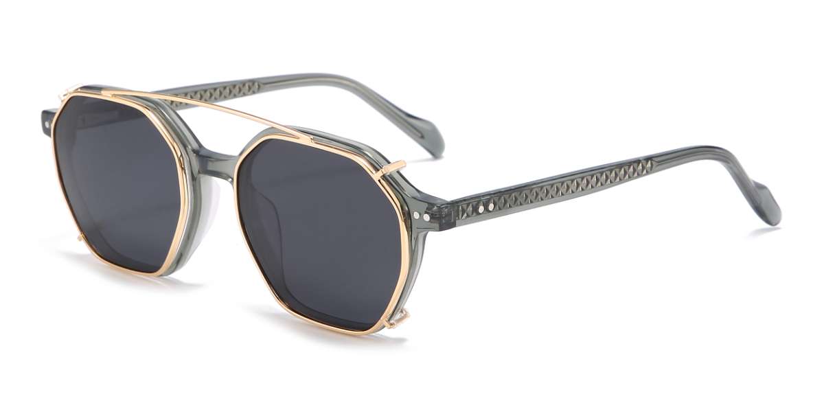 Clear Grey Leopold - Oval Clip-On Sunglasses