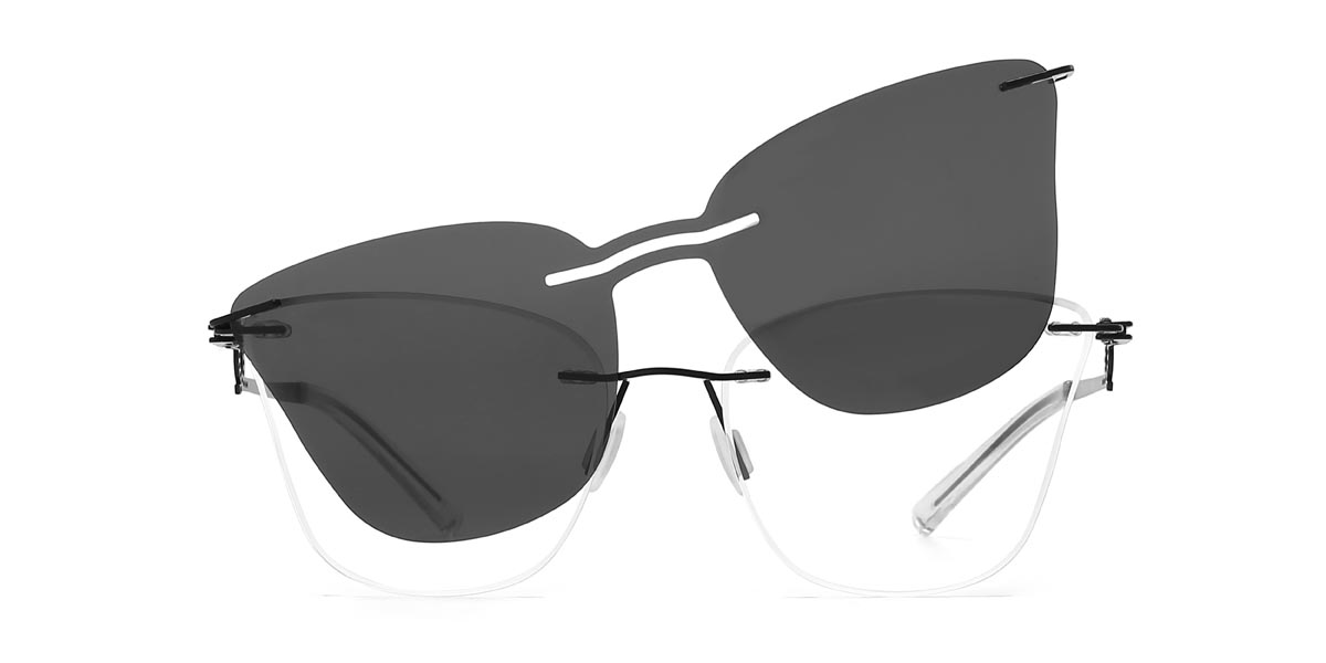 Black Wilmoth - Cat Eye Clip-On Sunglasses