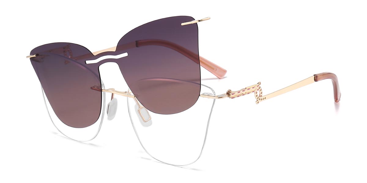 Gold Pink Wilmoth - Cat Eye Clip-On Sunglasses