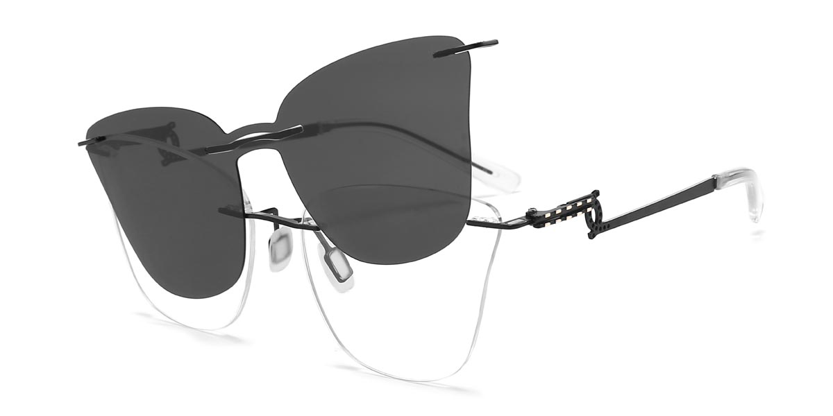 Black Wilmoth - Cat Eye Clip-On Sunglasses