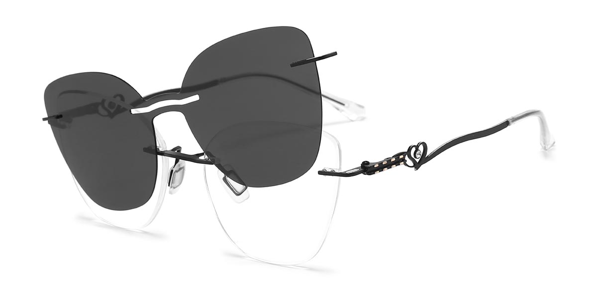 Black Liz - Cat Eye Clip-On Sunglasses