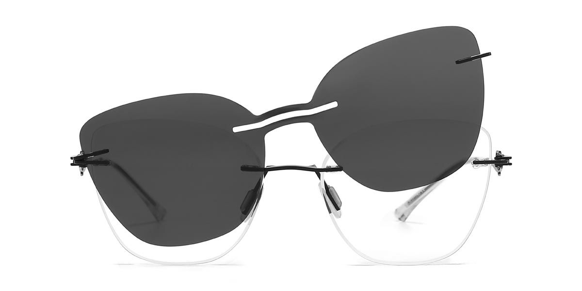 Black Liz - Cat Eye Clip-On Sunglasses