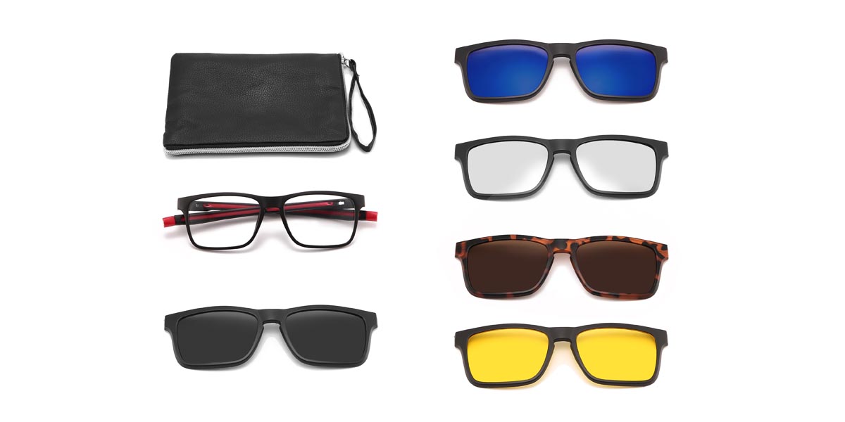 Black Red Moses - Rectangle Clip-On Sunglasses