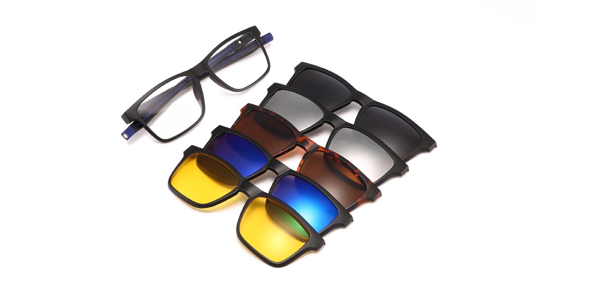 Black Blue Moses - Rectangle Clip-On Sunglasses