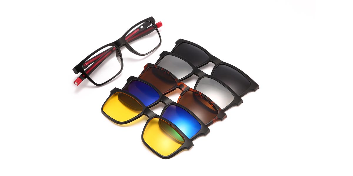 Black Red Moses - Rectangle Clip-On Sunglasses