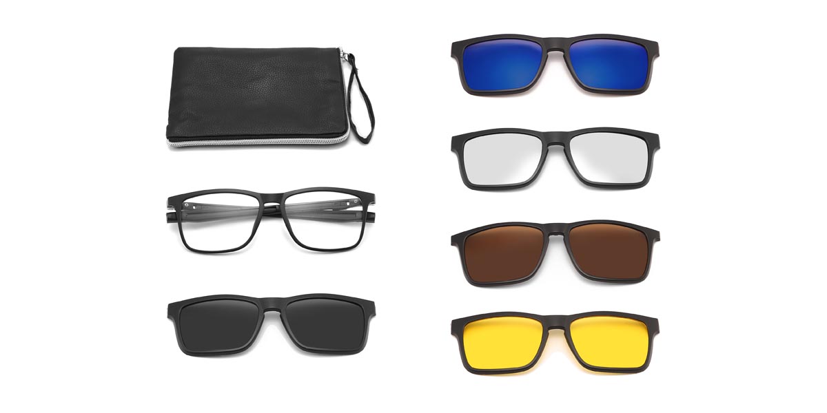 Schwarz Kerwin - Rectangle Clip-On Sunglasses