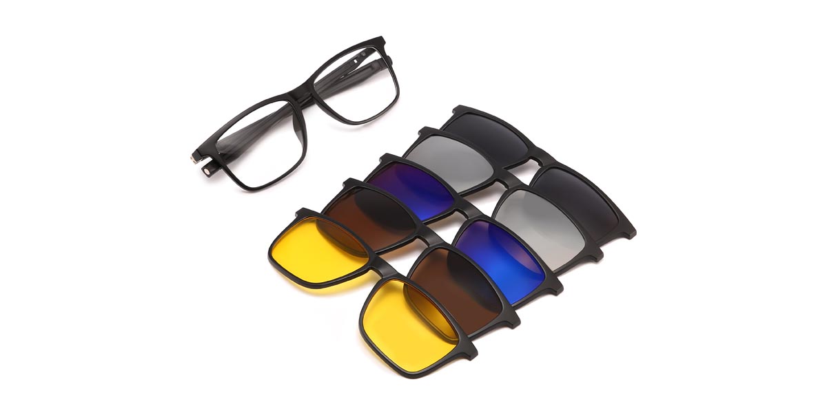 Schwarz Kerwin - Rectangle Clip-On Sunglasses