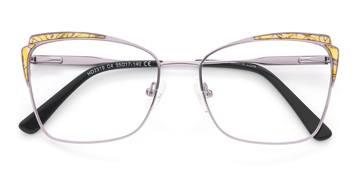 Purple Yellow Tortoiseshell Aidan - Rectangle Glasses