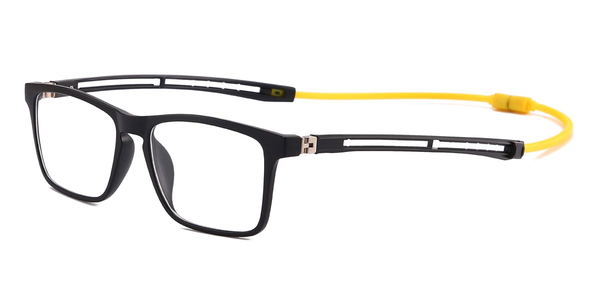 Black Yellow Bobby - Rectangle Clip-On Sunglasses