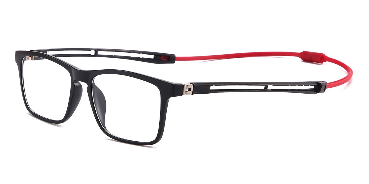 Black Red Bobby - Rectangle Clip-On Sunglasses