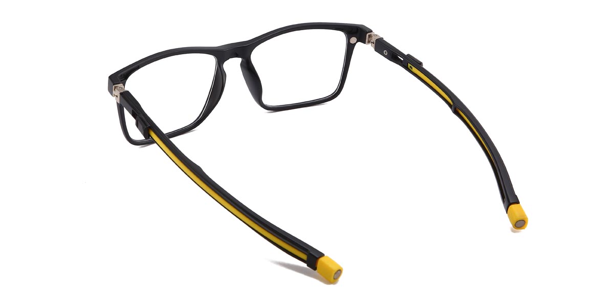 Black Yellow Bobby - Rectangle Clip-On Sunglasses