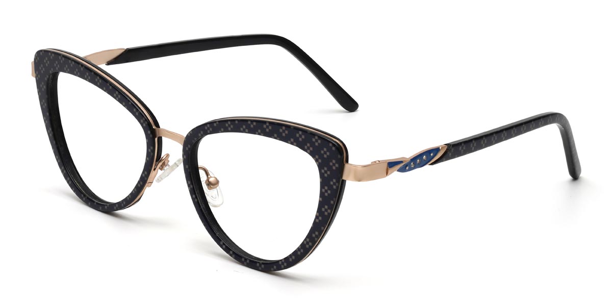 Checkerboard Grid Kelsey - Cat Eye Glasses