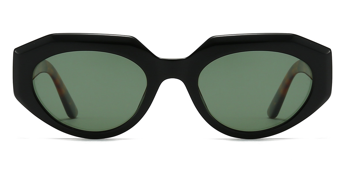 Fekete sötétzöld Queena - Oval Sunglasses