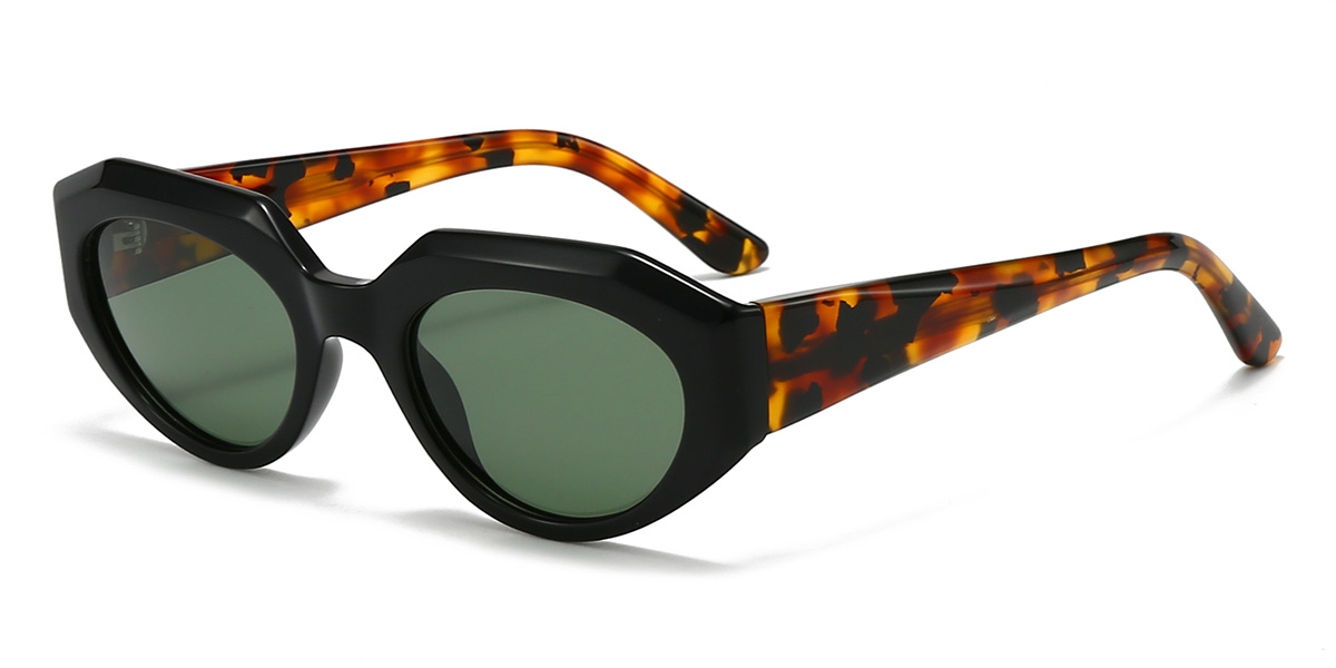 Black Dark Green Queena Glasses - Oval Sunglasses