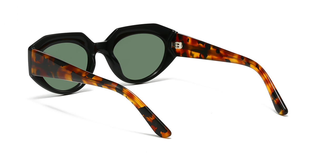 Black Dark Green Queena Glasses - Oval Sunglasses