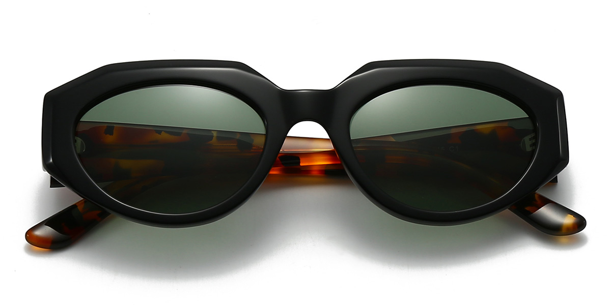 Noir Vert foncé Queena Lunettes - Oval Sunglasses